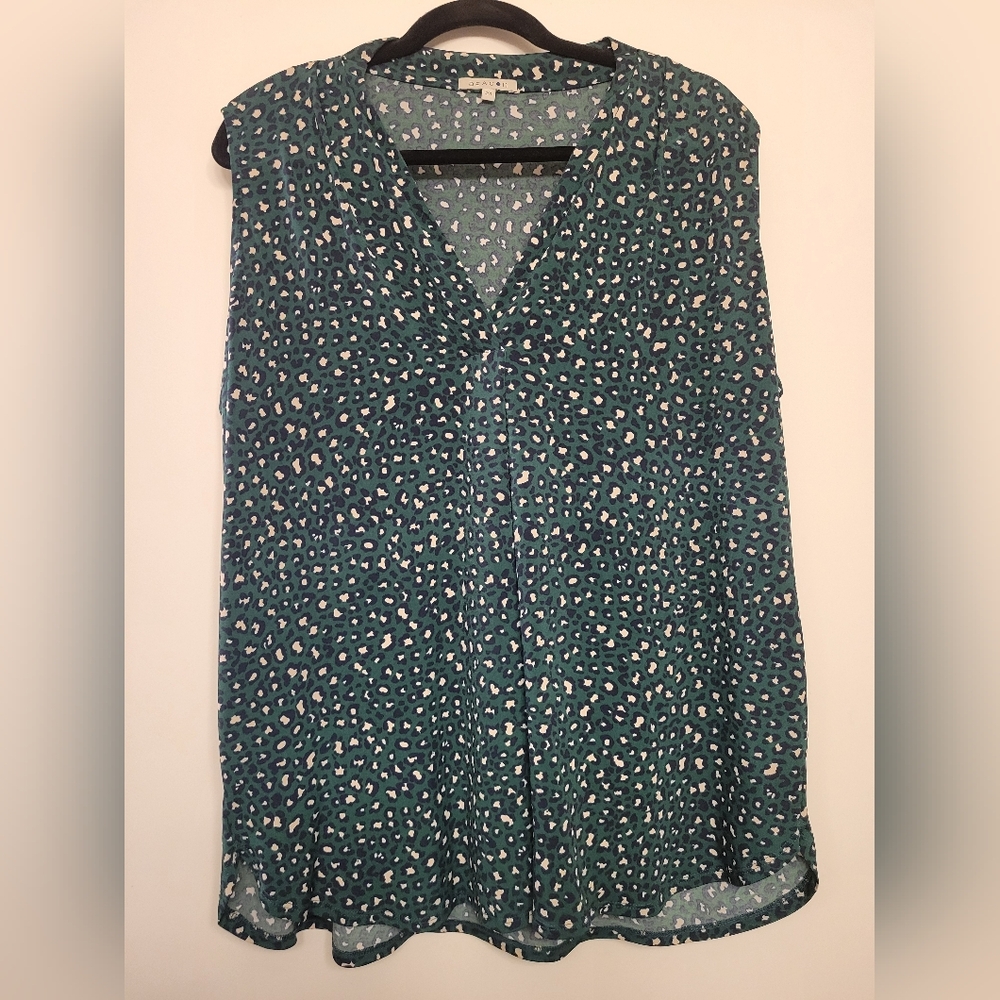 Beacon Teal and White Sleeveless Animal Print Blouse